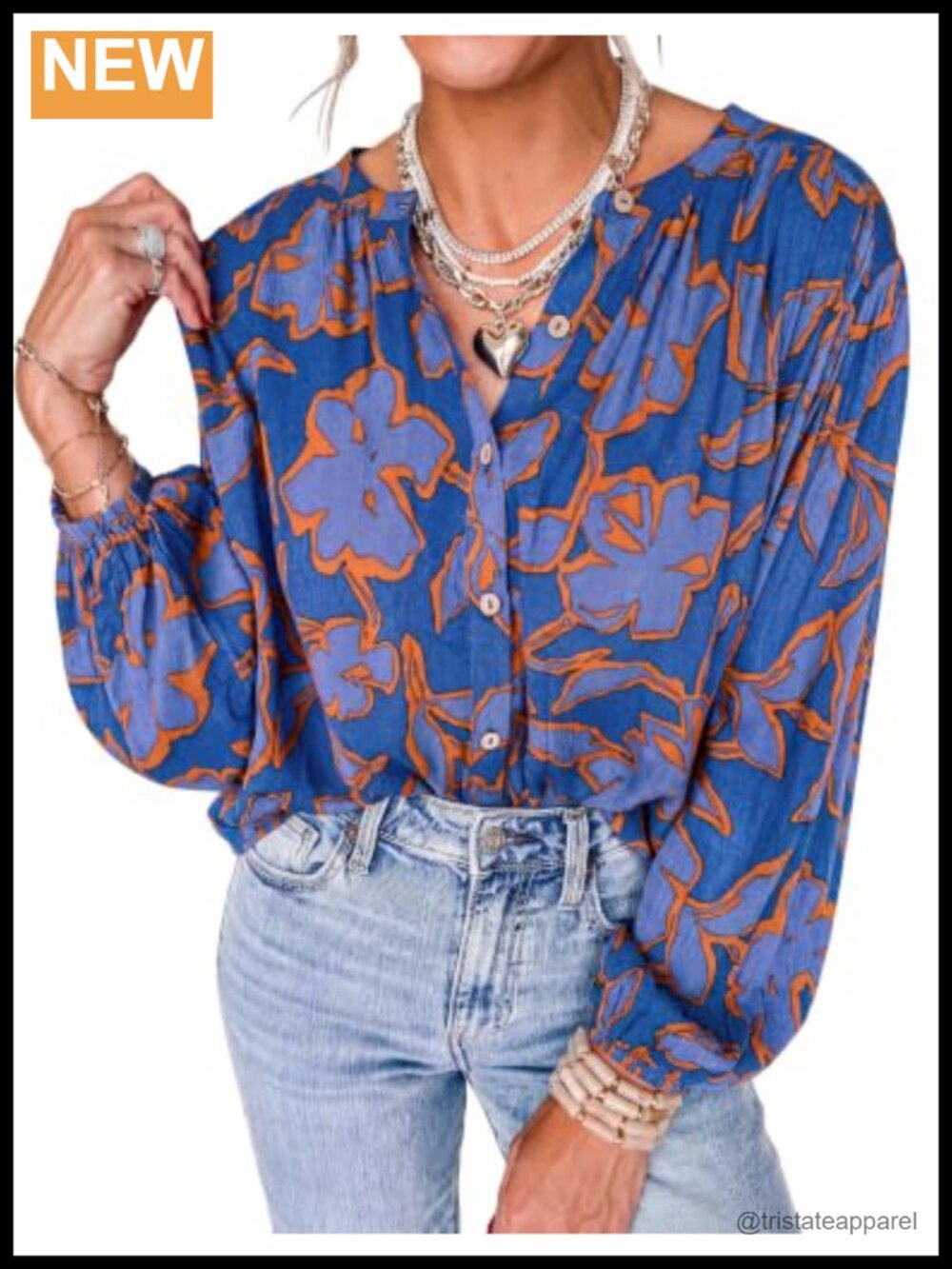Women's Boho Floral Blouse Long Sleeve Button Down Viscose